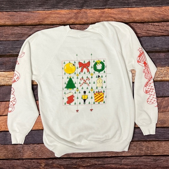 Vintage 80s Ugly Christmas Sweater Party Tic Tac Toe Xmas Sweatshirt - Picture 2 of 8